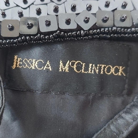 Jessica McClintock Black Square Sequins Evening Bag with snap closure - Picture 3 of 11